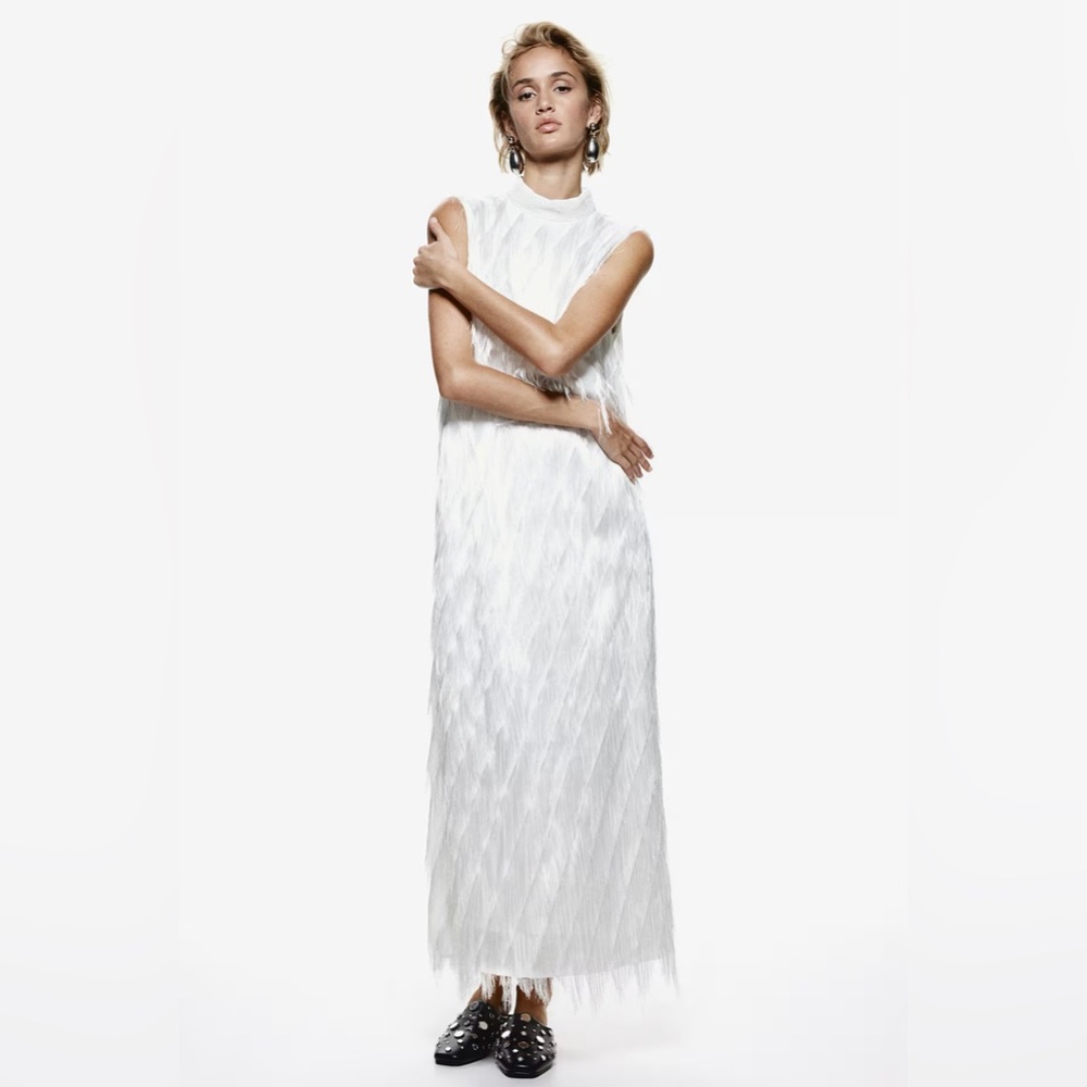 H&M Fringed White Maxi Dress